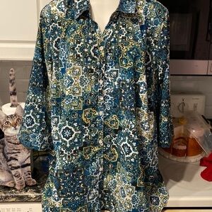 J womens Catherine’s stretch casual button up 3/4 sleeve plus size shirt 3X